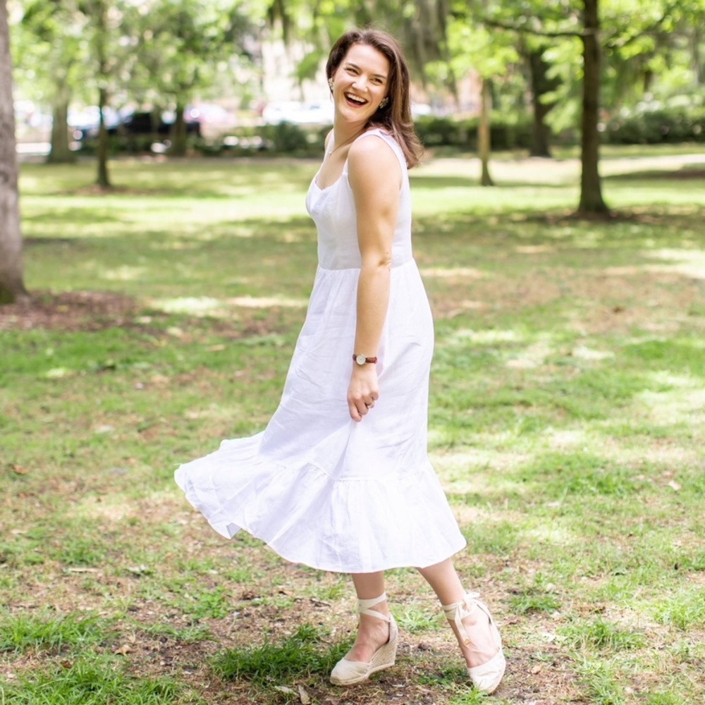 Reformation Bucatini Linen Dress, Size 10, White